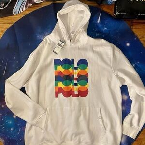 Ralph Lauren White Hoodie with Multicolor Polo Logo